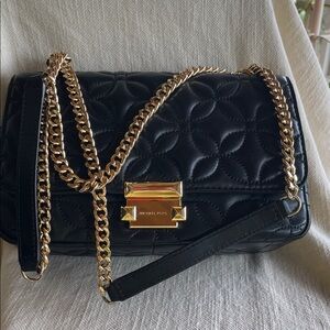 MICHAEL Michael Kors Black Quilted Leather Shoulder Bag with Gold Chain